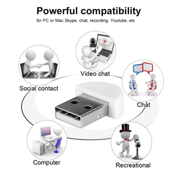 Kannettava USB Mini Studio Puhemikrofoni Äänitysadapteri Tietokoneelle PC Valkoinen