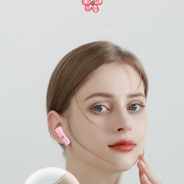 Bluetooth-kuulokkeet, sarjakuvakuvio, melunvaimennus, langattomat Bluetooth-kuulokkeet, kuulokkeet IOS- ja Android-laitteille, vaaleanpunainen