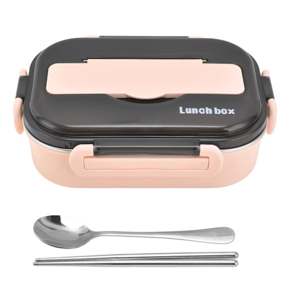 1L Bento Box 304 Rustfrit Stål Rum Indelinger Lækagesikker Bærbar Termisk Madkasse med Spisepinde Ske til PicnicPink