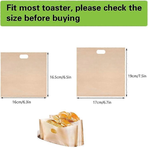 Toasterpose, Genanvendelige Toast Sandwich Poser FDA Godkendt Varmebestandig Non-Stick i 3 Forskellige Størrelser 6 Stykker