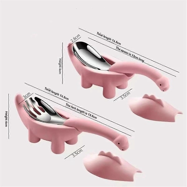 Dinosaurformet Spiseskje Gaffel for Baby Barn Rosa
