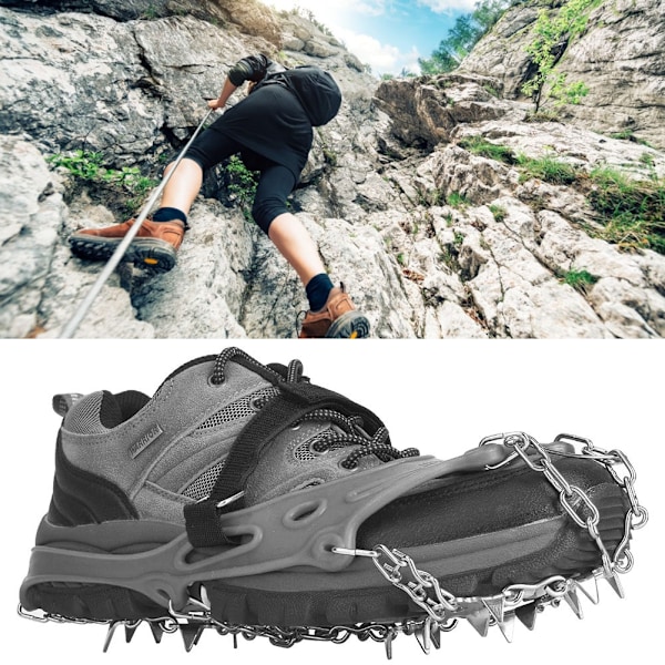 1 par universelle 19 tænder Anti Slip Ice Cleat Sko Greb Spikes Klamper Crampons til Vandring Klatringgrå