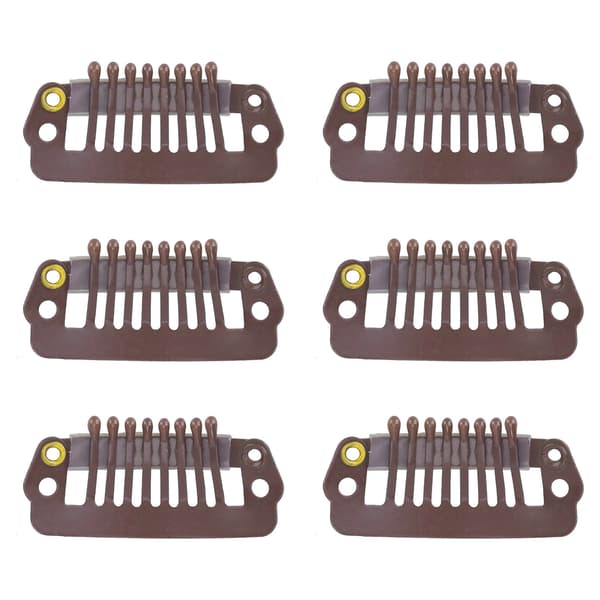 50 stk. 8 Tips 8 Tænder Snap Comb Paryk Clips Rustfrit Stål Snap Clips med Gummi Hårgreb til Hår Extensions Parykker Brun