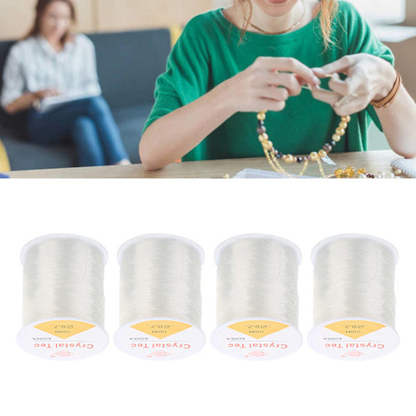 4 ruller perlekæde 109yd lang 0,03in diameter elastisk fiber slidstærk armbåndssnor til halskæde smykker DIY