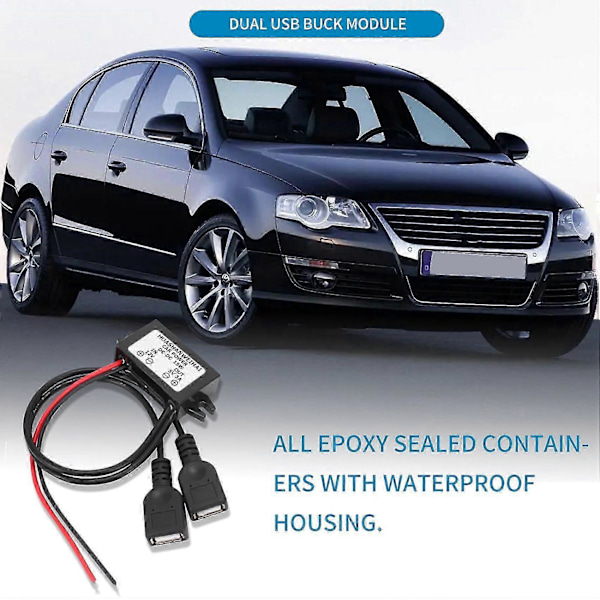 DC Konverter 12V til 5V 3A Dobbel 2 USB til Auto Regulator Spenningstrinn