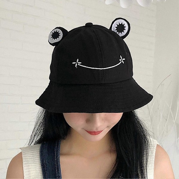 Bucket Hat Andningsbar Groda Öron Broderi Mönster Bomull Groda Fiskarhatt För Kvinnor orange