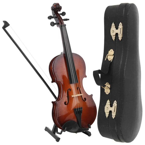 Trä Miniatyrfiol Modell Mini Musikinstrument Modell Ornament Med Presentförpackning