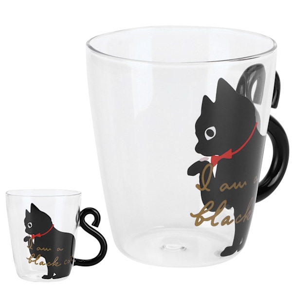 Kattekop Kaffe Mælk Te Vand Glas Børneflaske Transparent Varmebestandig Genanvendelig Krus(Sort Kat )