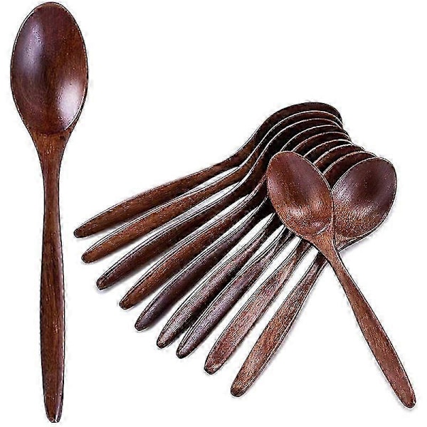 Träskedar, 10 st Träslev set, Långt Handtag Naturliga Träbordsskedar kompatibla med Äta Blanda Röra Matlagning - 18,5 cm