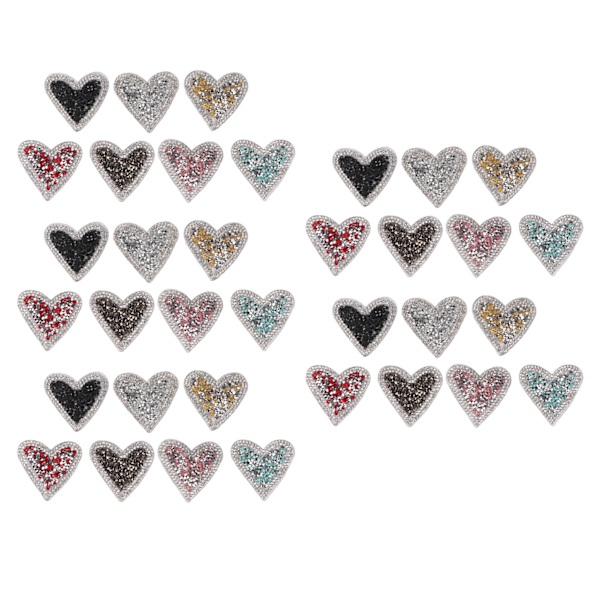 35 STK Hjerteform Rhinestone Patches Skinnende Glitter Applikationer DIY Patches til tøj Sko Hatte Telefon Shell