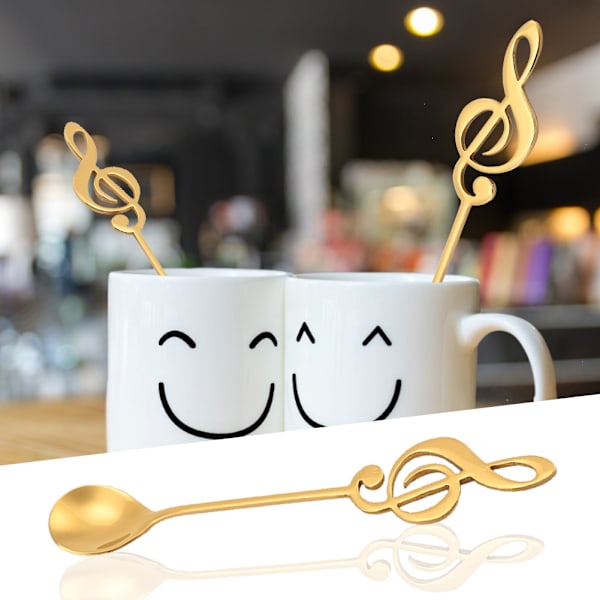 Dessertskefuld i rustfrit stål med musiknote til kaffe og omrøring (guld)