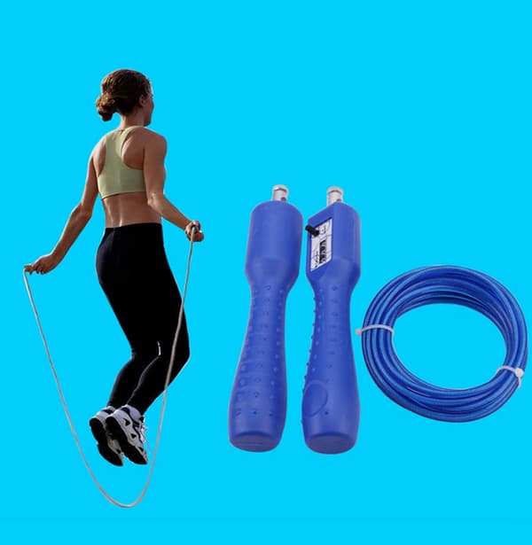 2,6 m justerbart hopprep för träning, gym och sport med räknare (blå)