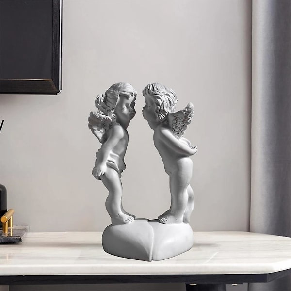 Sød Engelstatue til Par Udendørs Have Kerub Skulptur Boligdekoration