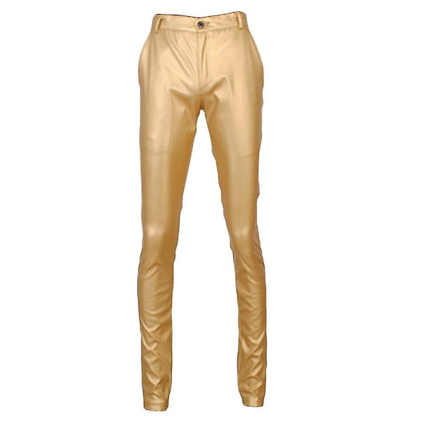 Slim Fit Herr Läderbyxor Casual Rak Byxor EU 30 Guld