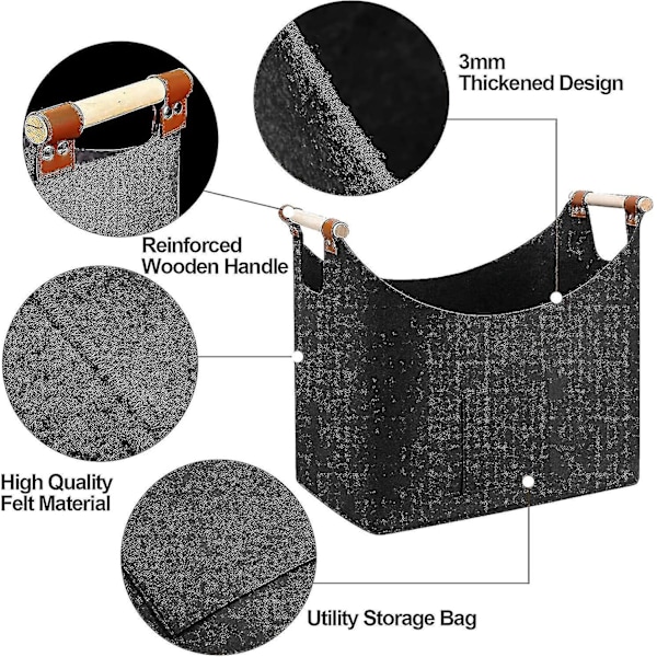 2024, puukori polttopuille XXL Polttopuukori huopaa liukuestekahvoilla ja etutaskulla Erittäin suuri polttopuukori puukori 45 * 32 * 40cm-B