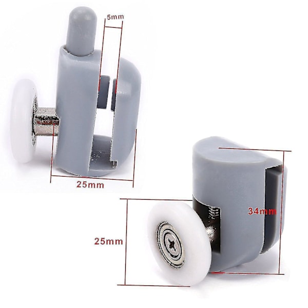 8-Pack Dual Roller Roulette Wheel Brusedør Badeværelse - 25 mm Rullediameter