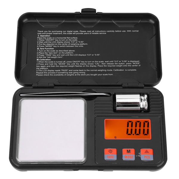200g 0,01g Bärbar LCD-skärm med hög noggrannhet Mini elektronisk digital digital fickvågsinstrument