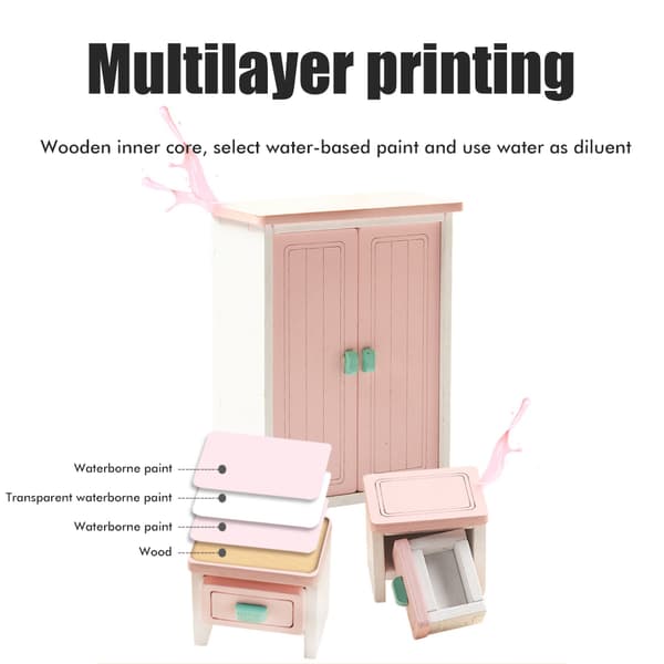 Flickor Trä Rosa Sovrum Lekset Låtsaslek Dockhus Möbler Set Simulering Miniatyr Display Modell