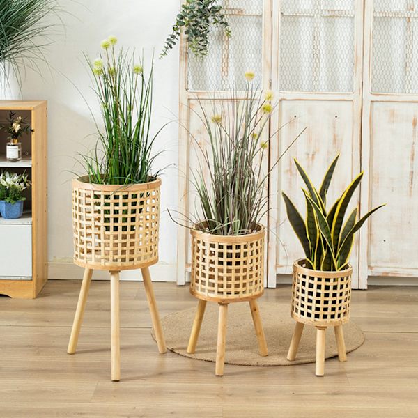 Kudottu kukkaruukku Faux Rattan Planter High olohuoneen lattiahyllyt