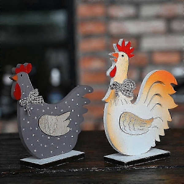 2 stk. træ bump bowknot kyllingeformede figurer hjemmefest gør-det-selv dekoration festival gaver