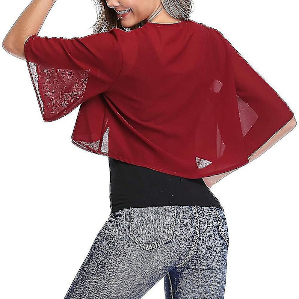 Armégrön Chiffon Korthärmad Öppen Bolero Shrug Dam Crop Cardigan