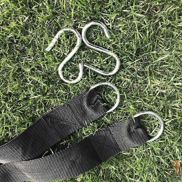 Lastkapacitet 250 kg - hængekøje træmonteringssæt inkl. 2 nylonreb webbing stropper 2,8 m lange 4,5 cm brede og 2 metal S-kroge