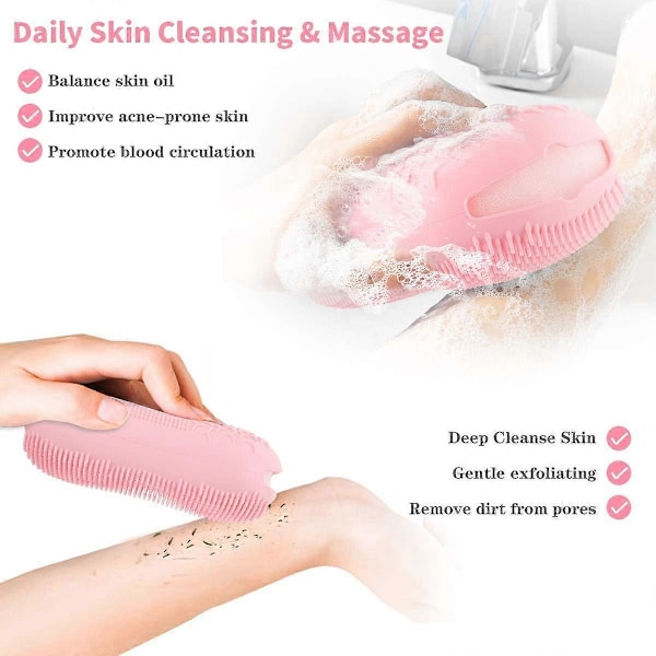 3-pack Dubbelsidig Silikon Kroppsskrubb Badborste för Djuprengöring, Exfoliering, Supermjuk Si