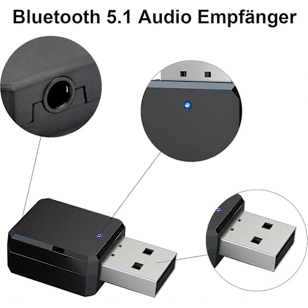 USB Bluetooth-adapter, Bluetooth 5.1-adapter i bil AUX/USB dubbla utgångar, med 3,5 mm digital ljudkabel, Bluetooth-dongel Bluetooth-mottagare