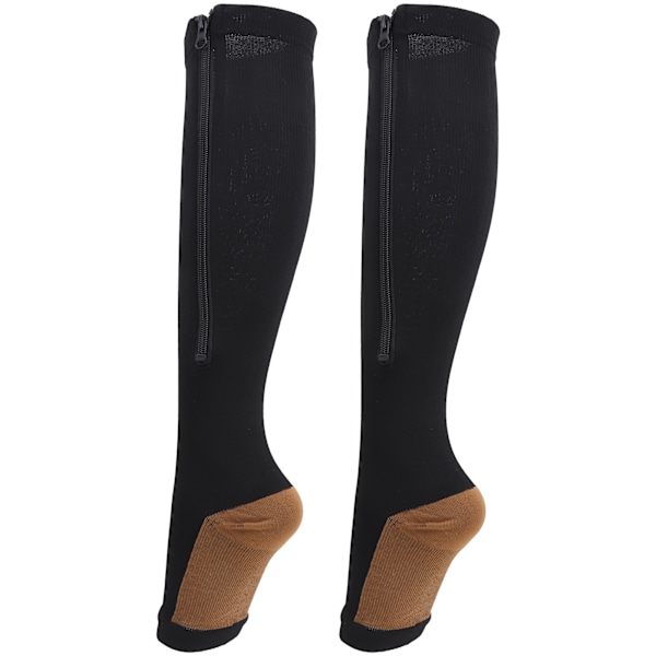 2st mellanrörsformande ven Sportelasticitet Kompressionsstrumpor med dragkedja Vadbantning (dragkedja strumpor (svart kopparbotten) L/XL)