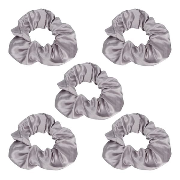 5 stk. lysende scrunchies, lysende grå sateng, elastisk, glød i mørket, hårstrikk for kvinner