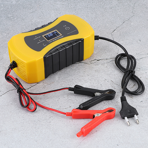 12V 8A oplader til bilmotorcykel blybatterier omvendt polaritetsbeskyttelse kortslutningsbeskyttelse spændingsstrømsdisplay EU 100-240V (EU )