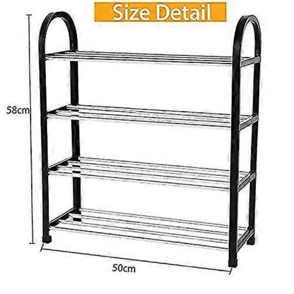 Metallinen kenkäteline, 4-tasoinen kenkäteline säilytysteline pinottava kenkäteline pienelle vaatekaapille eteiseen (50 * 19 * 58cm)