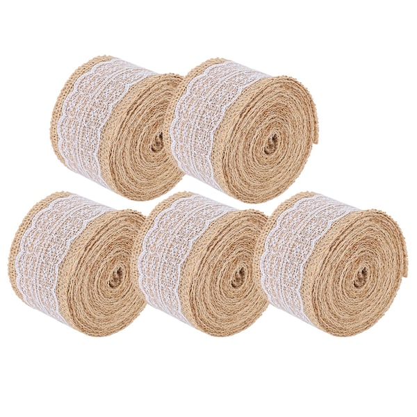 5 stk. blonde linned rulle burlap bånd trim DIY fødselsdag jul bryllup 6cm 5 meter rulle pin