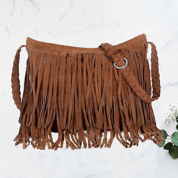 1 st Tofs Axelväska Läder Tote Tofs Handväska Crossbody Väska Dam Frans Tofs Väska (ljusbrun)