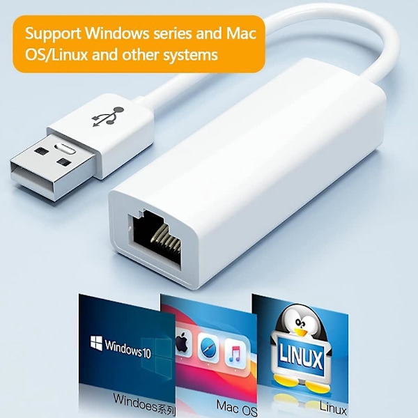 USB 2.0 - 10/100 Mbps Ethernet LAN -verkkoadapteri kannettavalle tietokoneelle, PC - Yhteensopiva Windows 7-10 kanssa