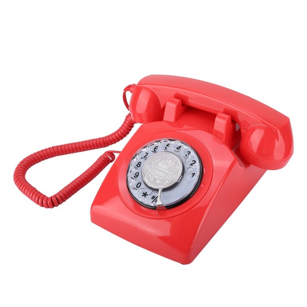 Retro Rotary Dial Puhelin Vintage Lankapuhelin Pöytäpuhelin (punainen)
