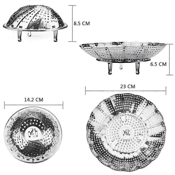 Grøntsagsdamper med dampindsats i rustfrit stål, sammenklappelig damper til grøntsager, pander og diverse madlavning