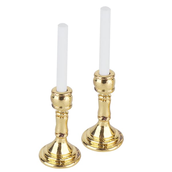 1 par 1:12 Dockhus Gyllene Ljusstake Miniatyr Simulerad Ljusstake Leksaksdekoration