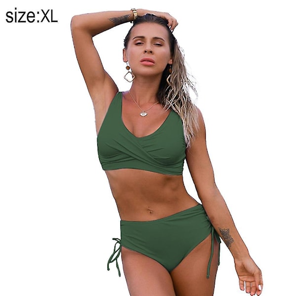 Trendy Grøn Twist Højtaljet Bikini - 2-delt badedragt til kvinder XL