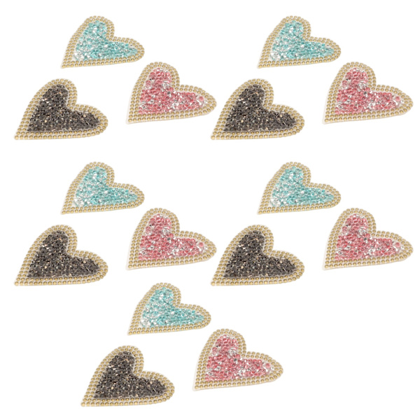 15 stk skinnende patch hjerteform Stryg på stilfulde glitter applikationer til tøj DIY Craft reparation dekoration