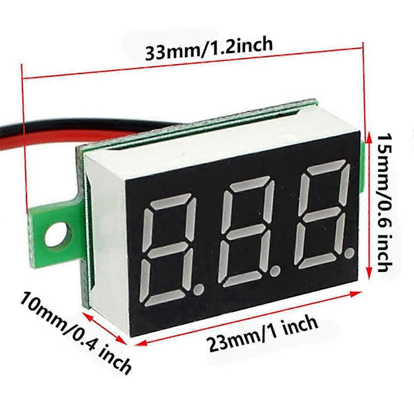 10 stk. 2 ledninger Mini Digital Voltmeter DC 2.5V-40V Digital Spenning Foto Color32