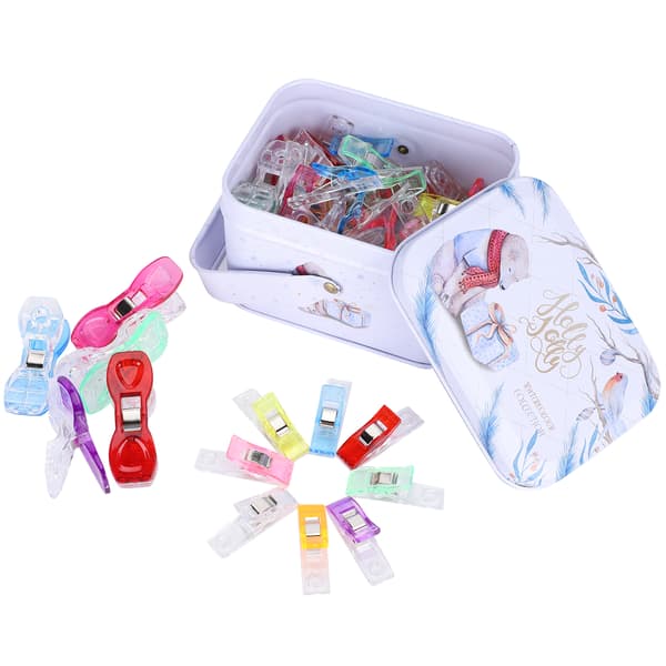 60 stk. syclips i plast i assorterede farver til oplægning, patchwork og strikning