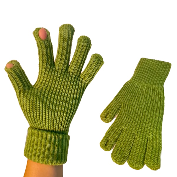 Vinterhandskar 2 fingrar exponerad design akryl fleece enfärgad lång vinter stickade handskar för utomhus inomhus grön