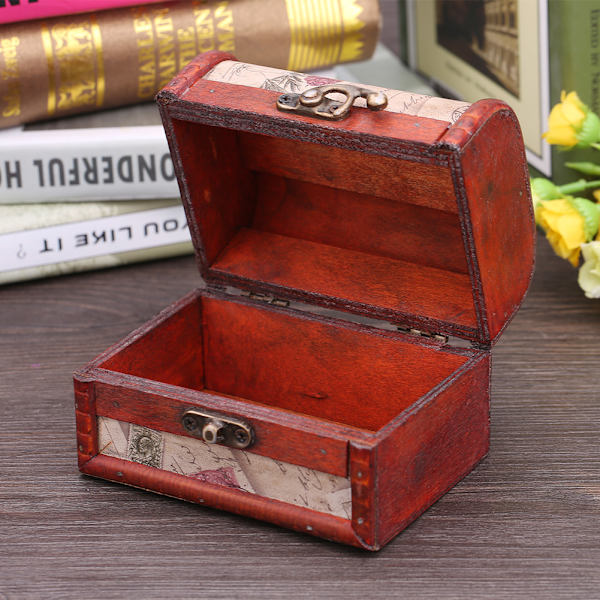 Klassisk trä smycken halsband armband förvaringsbox bröstet case hållare Organizer