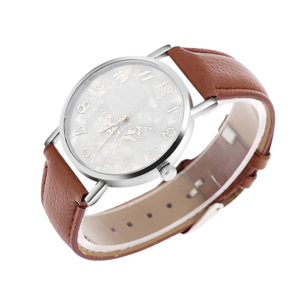 Fashionabla PU-läderrem Quartz Watch Dam Kvinnliga Analoga Armbandsur Kaffe