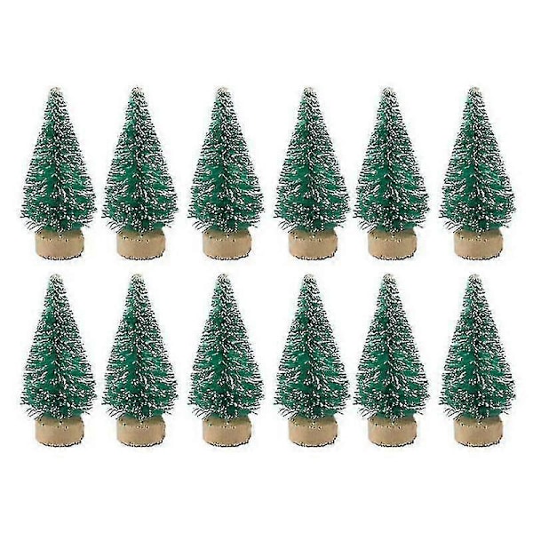 24x Mini Joulukuusi Tekokuusi Mini Sisal Pulloharja Lumi Huurre Kuusi Tummanvihreä