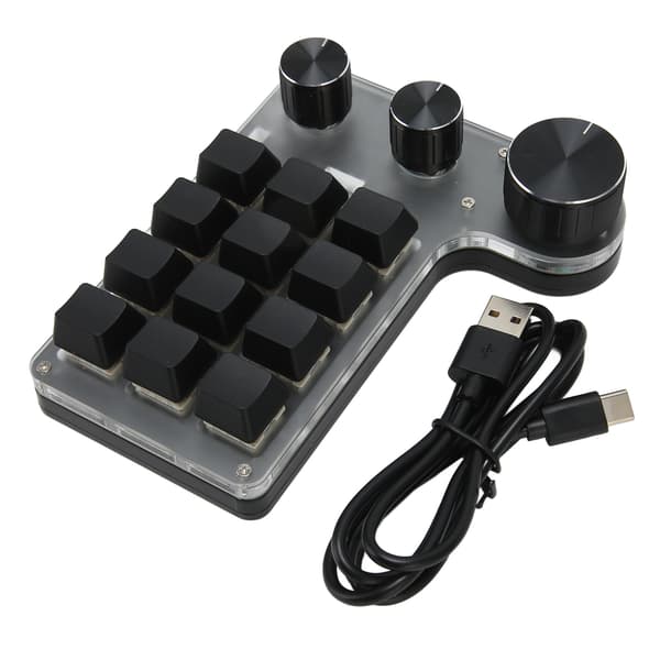 12 tangenter mekaniskt tangentbord Bluetooth USB-anslutning Mini bärbart programmerbart makrotangentbord med 3 rattar för kontor