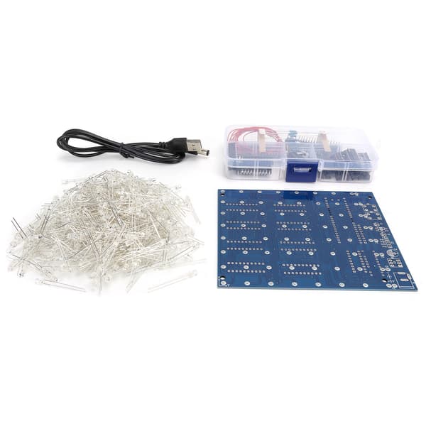 8x8x8 3D LED DIY Cube Light Kit Firkantet Hvid LED Blå Stråle