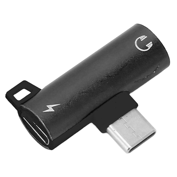 TypeC til 3,5 mm hodetelefonadapter lader 2 i 1 jack HIFI lyd med PD hurtiglading (svart)