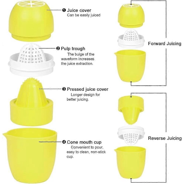 Manuel Citrus Juicer Citronpresser, Manuel Presser med Dobbelt Formål, Citron/Lime/Appelsin/Grapefrugtpresser - Gul
